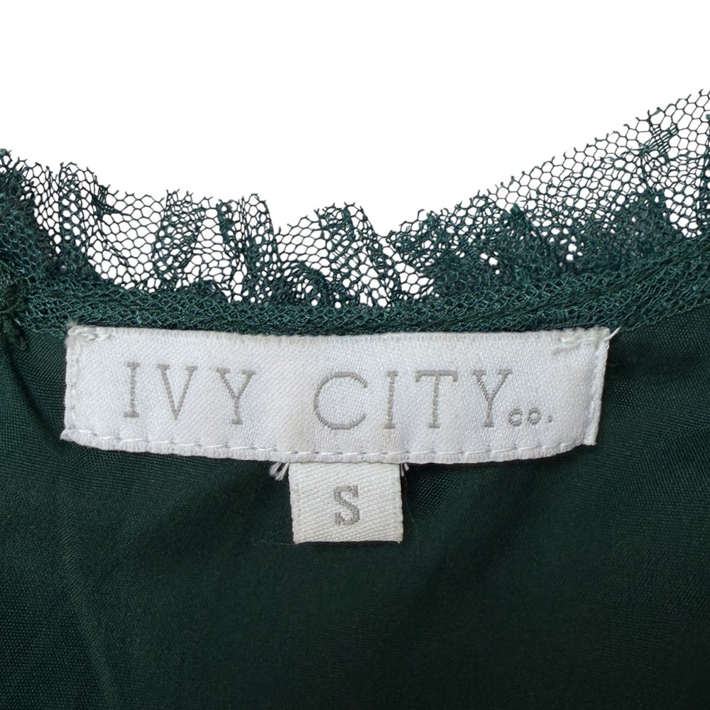 Ivy City Co Short Mini Whimsical Dress Emerald Green Tiered Lace Ruffle Small - Picture 8 of 11